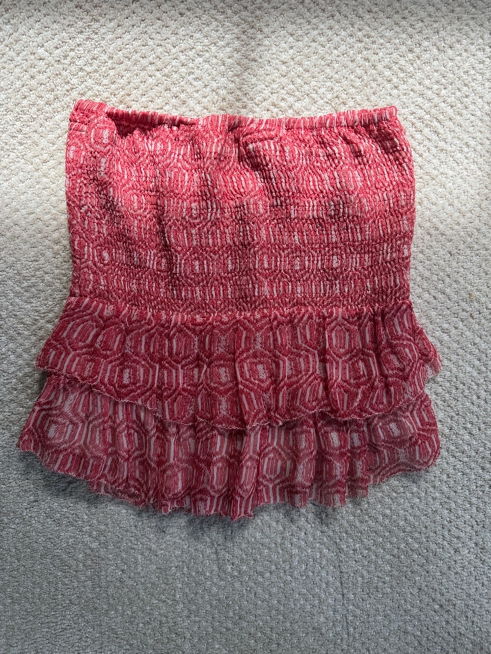 Isabel Marant Red-Pink Smocked Tiered Mini Skirt